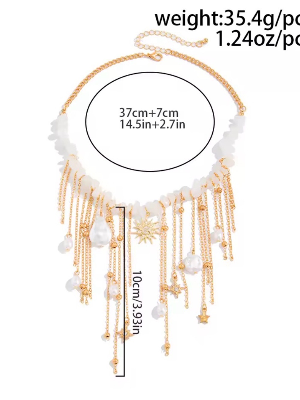 Celestial Pearl Waterfall Statement Necklace | Boho Luxury Gold Chain Choker - Picture 6 of 7